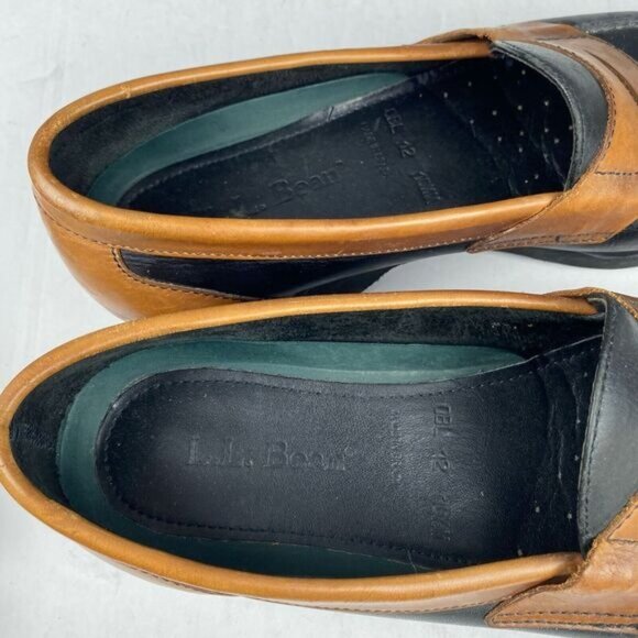 LL Bean Men's Size 10.5M Slip On Loafers Black Brown Leather,Comfort,Preppy - Picture 5 of 16